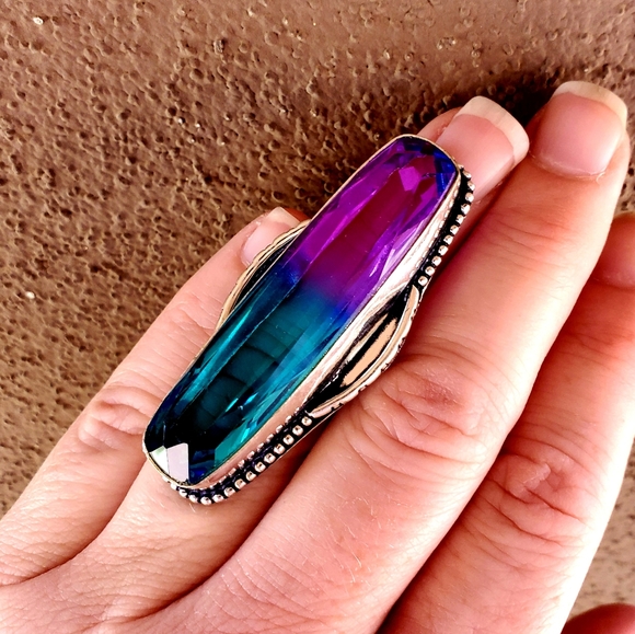 New Oversized Bi-Color Tourmaline 925 Silver Statement Ring. - Picture 5 of 15